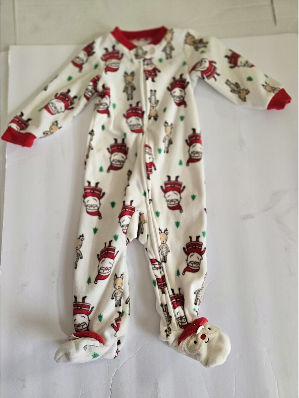 Carter's  Holiday One-Piece Sleeper W/Santa Feet Size 9 Months Gender Neutral